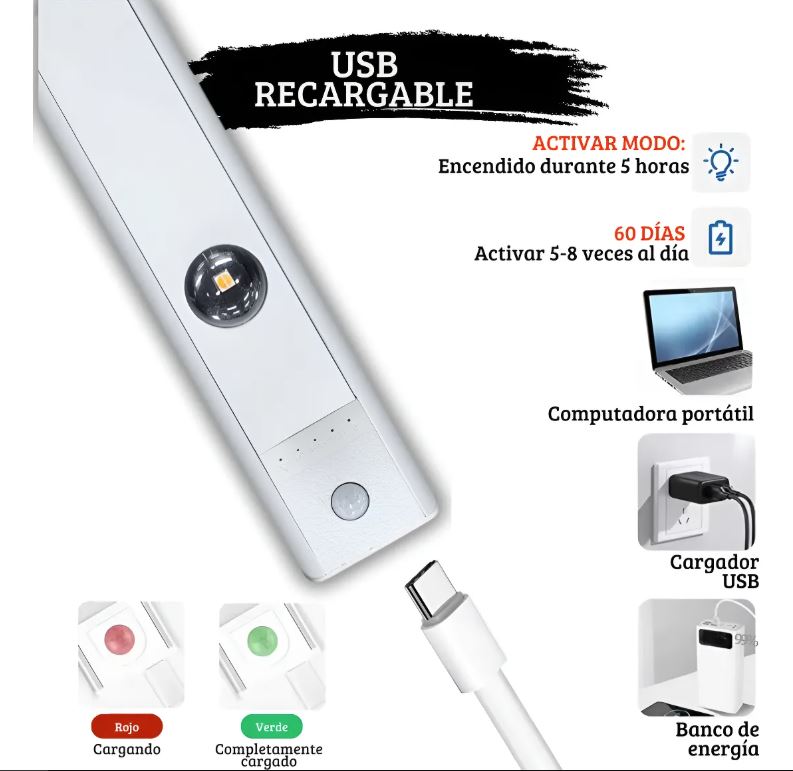 Luz LED Inteligente con Sensor de Movimiento (40 cm)